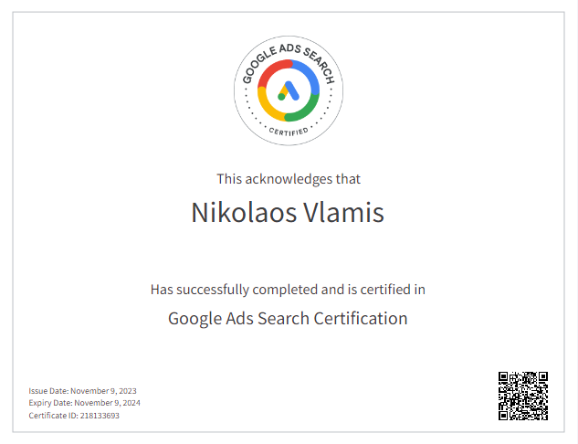 Google Ads Search certifikat